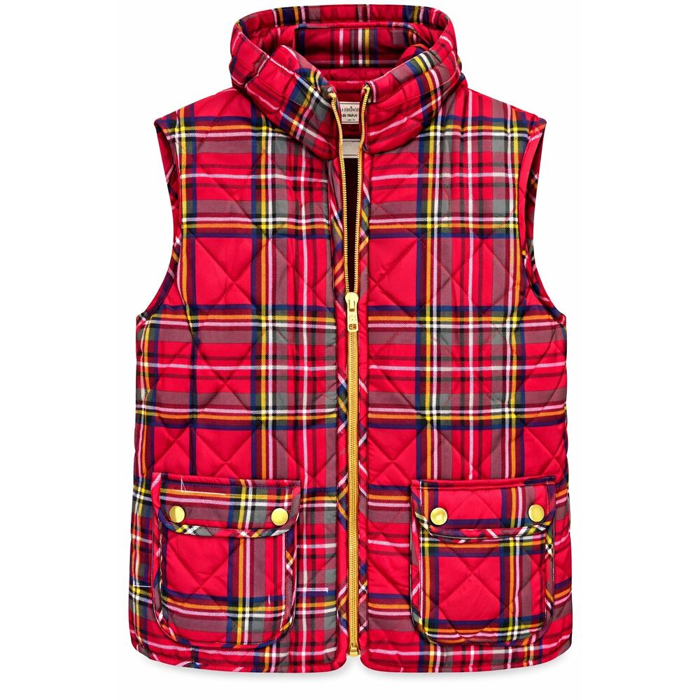 St. John’s Bay NWT Vest Womens Medium Red Plaid Quilted Puffer Pockets Old Money